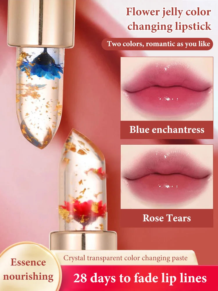 Lápiz labial con la flor que cambia de color