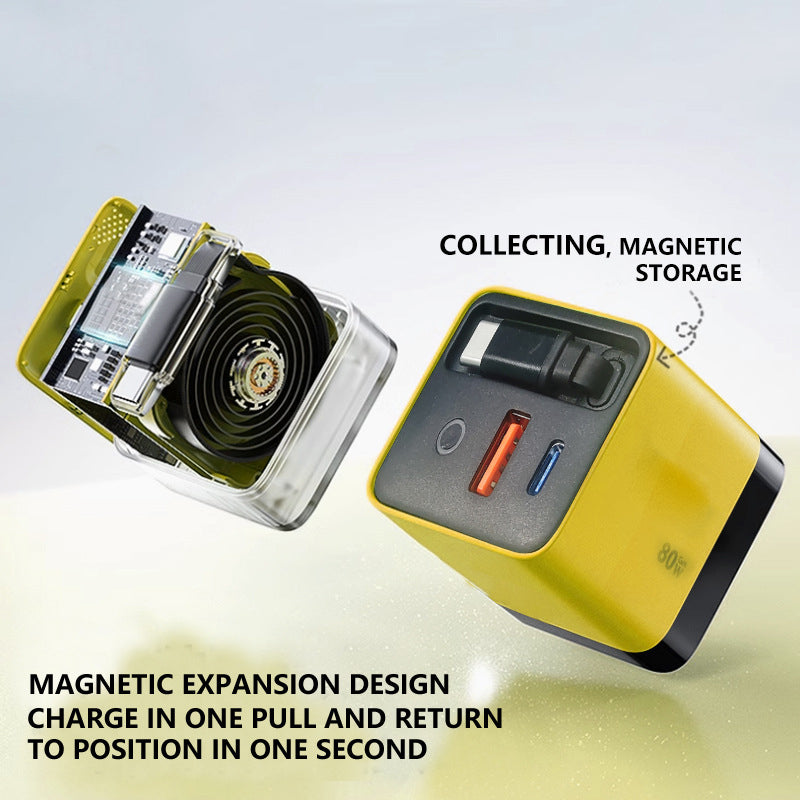 Cargador 3 en 1 GaN, módulo de carga rápida escalable 80W MAX con cable Type-C y 2 puertos USB