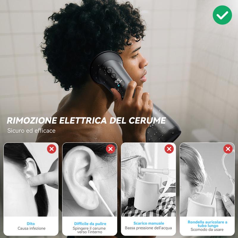 Dispositivo eléctrico de lavado de oídos – Ajustable en 5 niveles para una limpieza eficaz del canal auditivo en cas