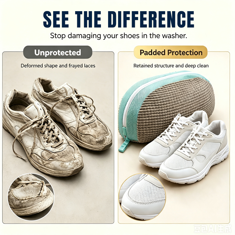 🧺¡50% de descuento por tiempo limitado! Bolsa de lavado para zapatos de calidad superior, bolsa protectora de malla absorbente de impactos con cremallera para lavar zapatos en lavadora