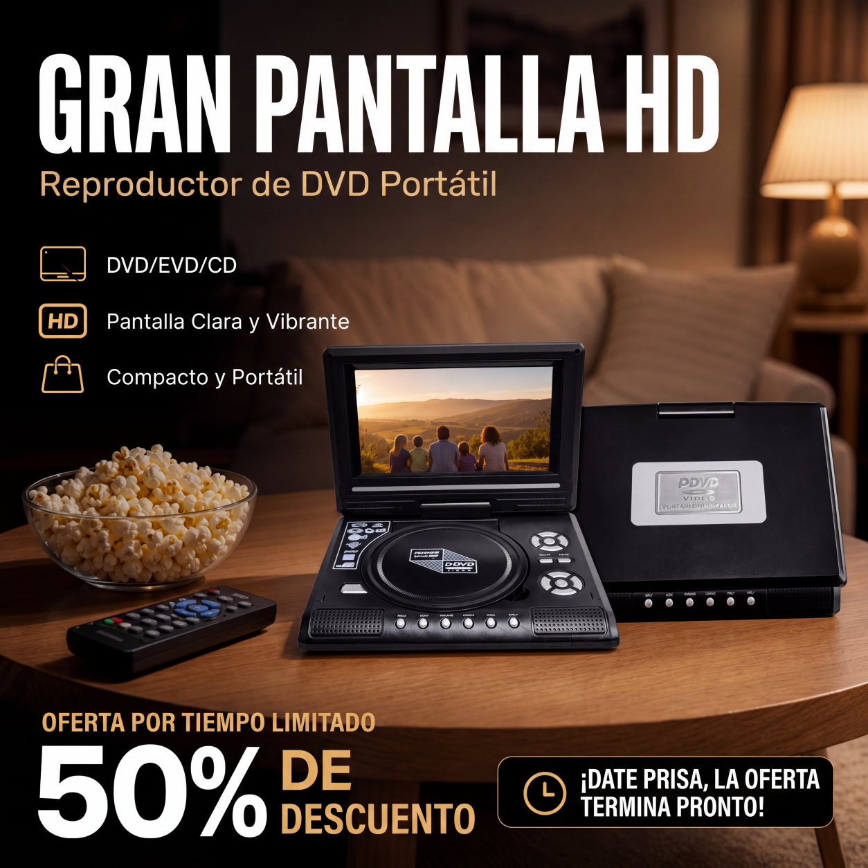 📺 Reproductor de DVD/EVD portátil HD de 7.8 pulgadas: pantalla grande, batería recargable, compatible con DVD/CD/USB/SD, ideal para uso doméstico y viajes 🔥 50% de descuento