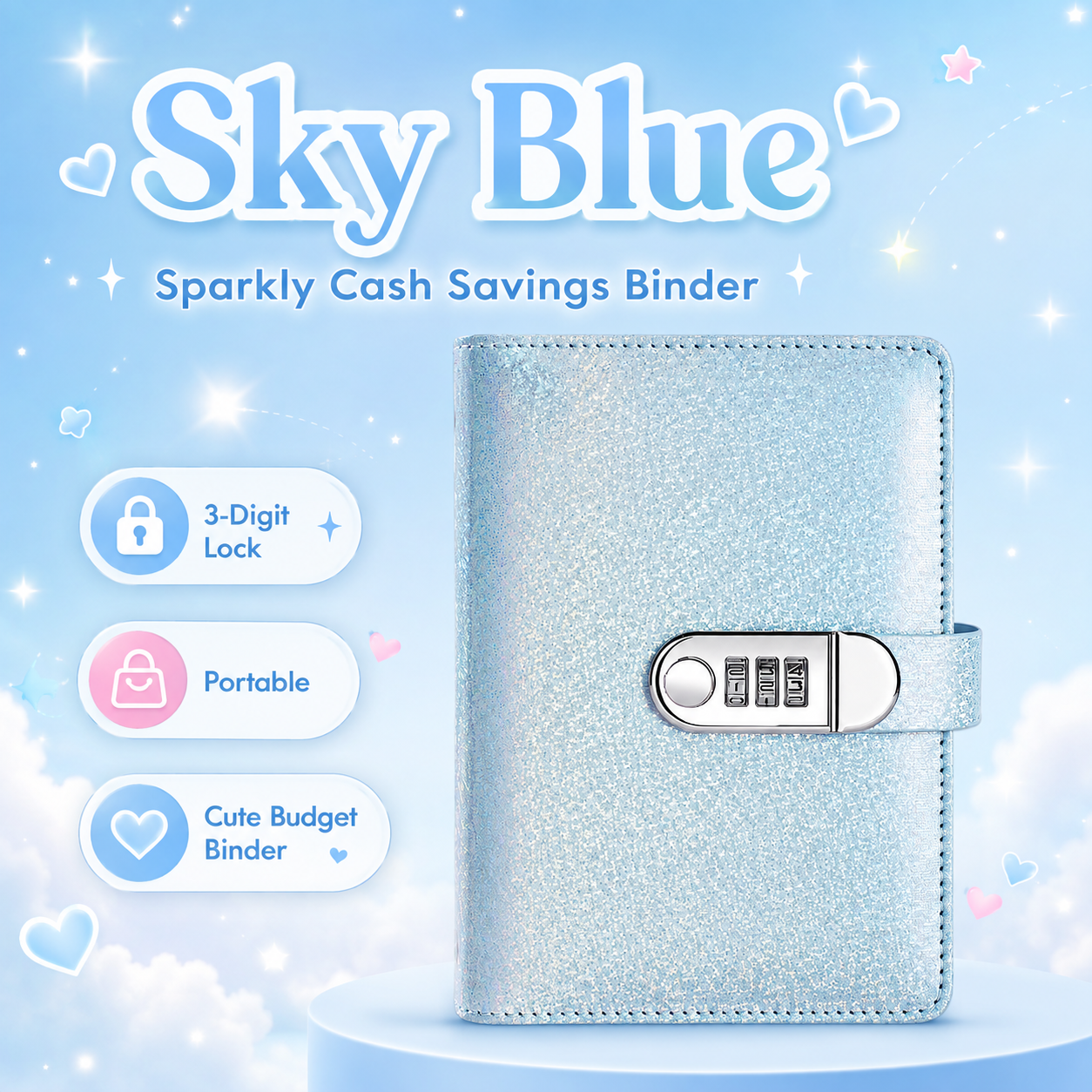 ✨ Carpeta de Ahorro SparkleLock con cerradura de combinación de 3 dígitos – Organizador de presupuesto para llenado de efectivo de 100 hojas, ideal para retos de ahorro, metas económicas y regalos 💖