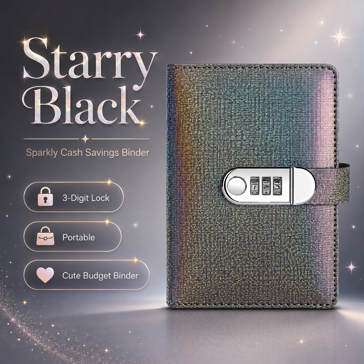 ✨ Carpeta de Ahorro SparkleLock con cerradura de combinación de 3 dígitos – Organizador de presupuesto para llenado de efectivo de 100 hojas, ideal para retos de ahorro, metas económicas y regalos 💖