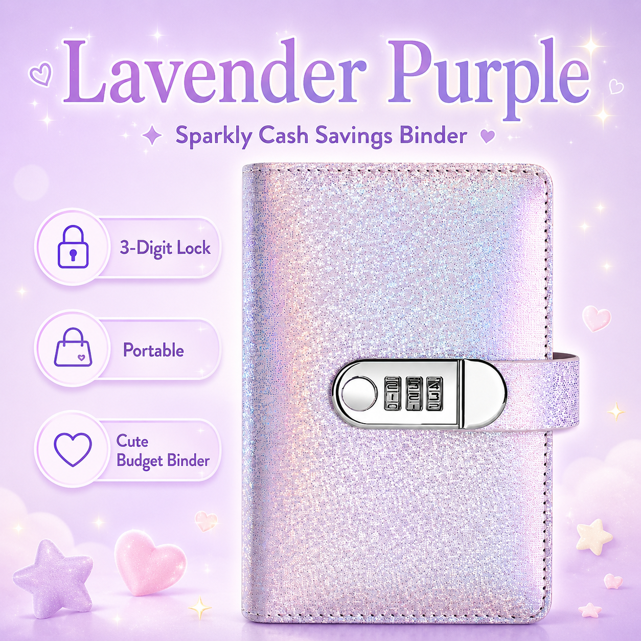 ✨ Carpeta de Ahorro SparkleLock con cerradura de combinación de 3 dígitos – Organizador de presupuesto para llenado de efectivo de 100 hojas, ideal para retos de ahorro, metas económicas y regalos 💖
