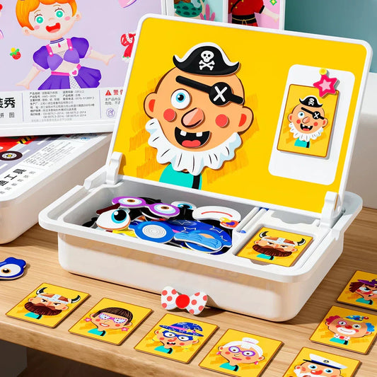 Puzzles magnéticos para vestir caras Juego de viaje Juguete educativo doble cara para preescolares - Envío gratuito