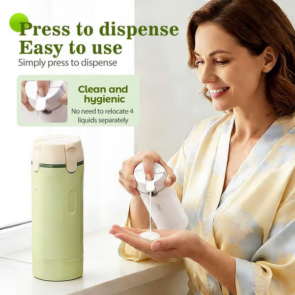 📢📢¡50 % de descuento! 🧳Botellas dispensadoras recargables 4 en 1 para viajes – Compactas, herméticas y súper prácticas ✈️🧴
