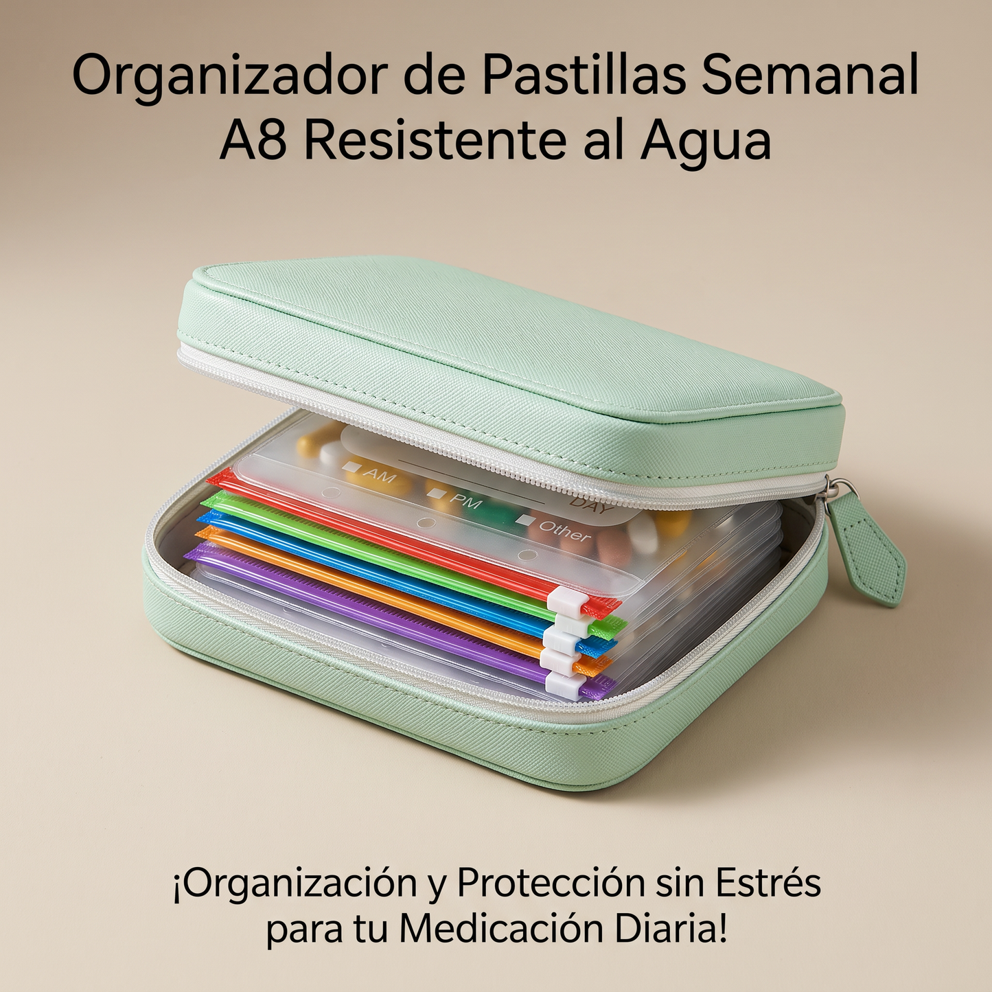 💊🌈 Pastillero A8 Impermeable 14 Colores – Diseño Carpeta Portátil, Organiza Semanalmente Pastillas, Vitaminas y Suplementos 📅✨