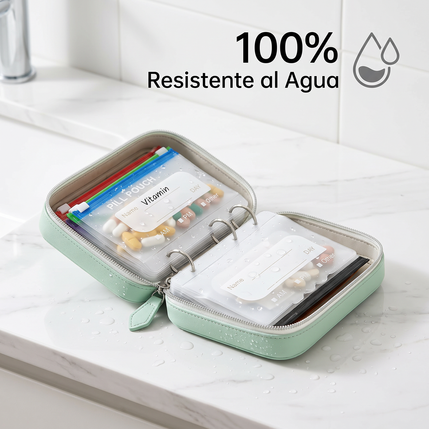 💊🌈 Pastillero A8 Impermeable 14 Colores – Diseño Carpeta Portátil, Organiza Semanalmente Pastillas, Vitaminas y Suplementos 📅✨