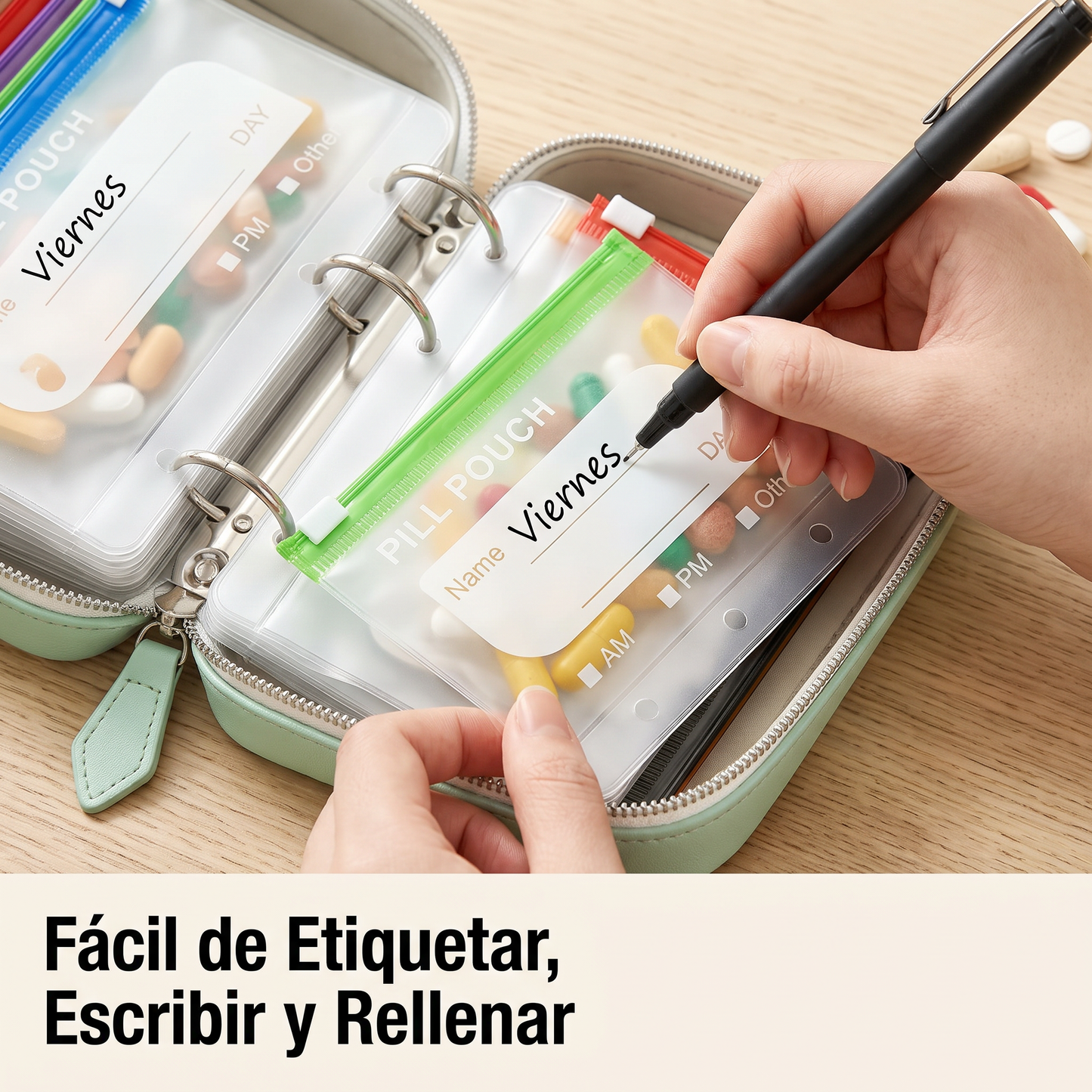 💊🌈 Pastillero A8 Impermeable 14 Colores – Diseño Carpeta Portátil, Organiza Semanalmente Pastillas, Vitaminas y Suplementos 📅✨