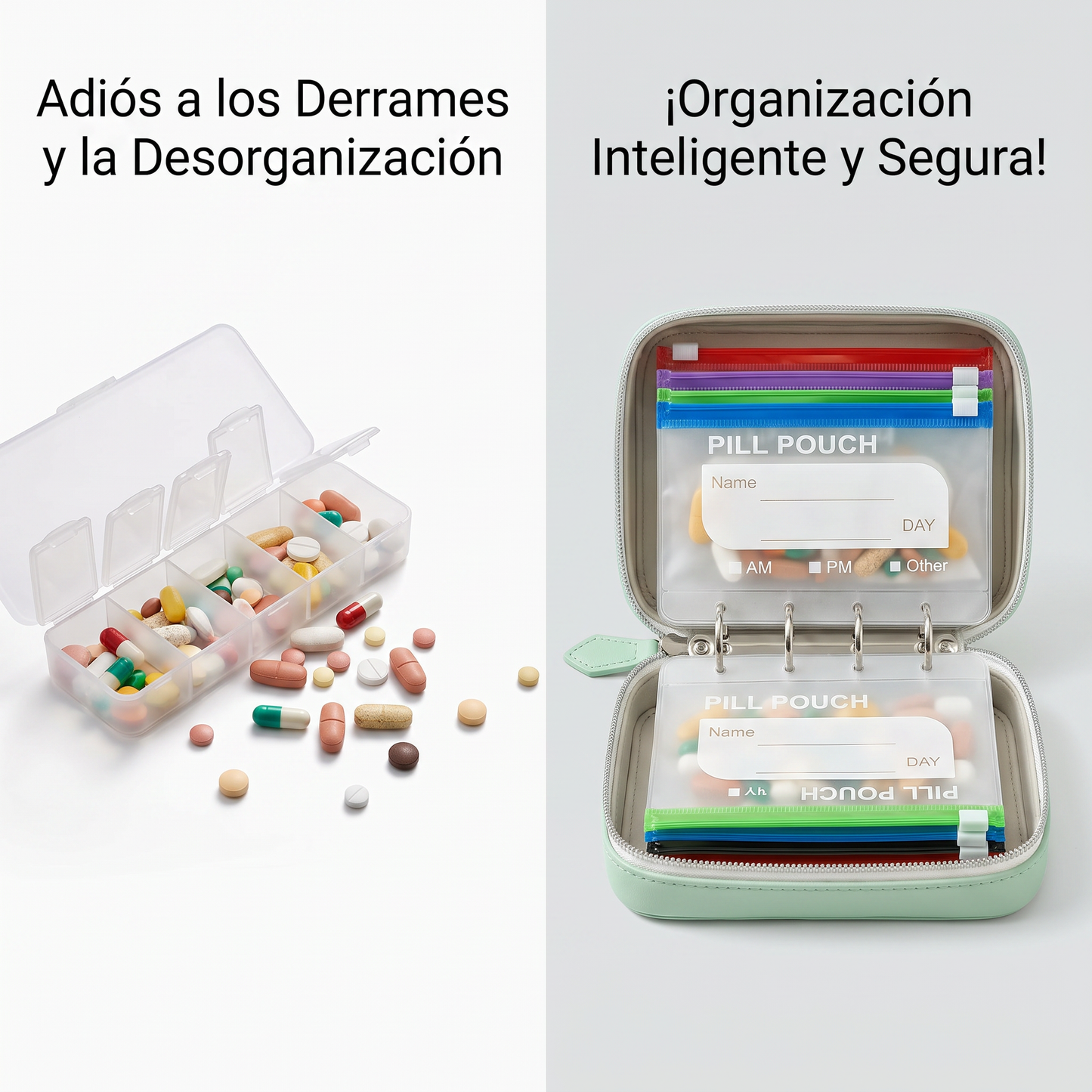 💊🌈 Pastillero A8 Impermeable 14 Colores – Diseño Carpeta Portátil, Organiza Semanalmente Pastillas, Vitaminas y Suplementos 📅✨