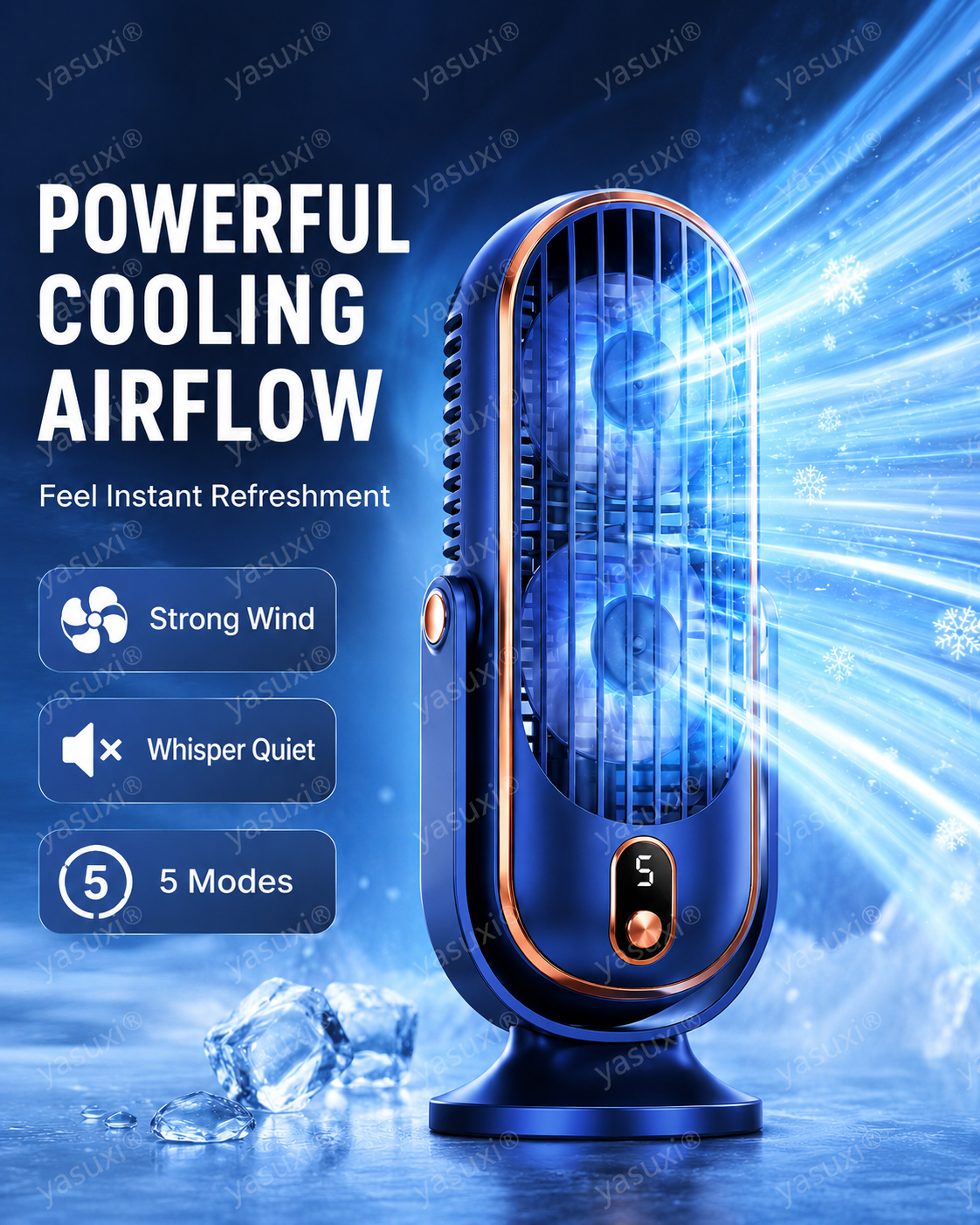 🔥 Ventilador de mesa portátil con 5 velocidades regulables