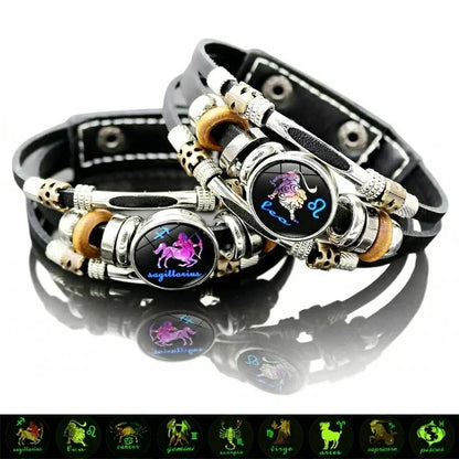 💥ÚLTIMO DÍA DE OFERTA – 50 % DE DESCUENTO ☪️Pulsera de piel con signo zodiacal luminosa en la oscuridad para hombre y muje