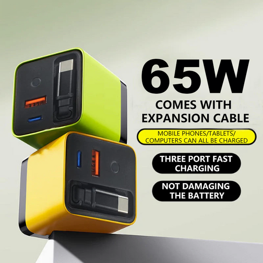 65W cargador de pared de carga rápida para móvil, con cable USB-C retráctil de 80 cm