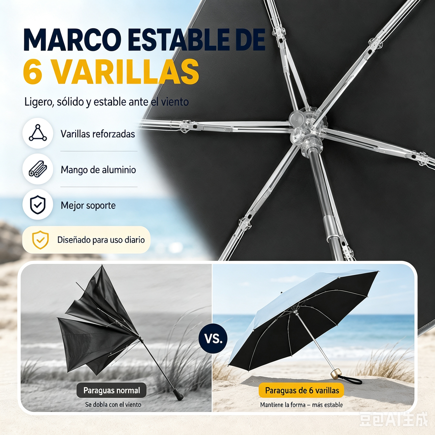 Sombrilla compacta plegable protección contra rayos UV