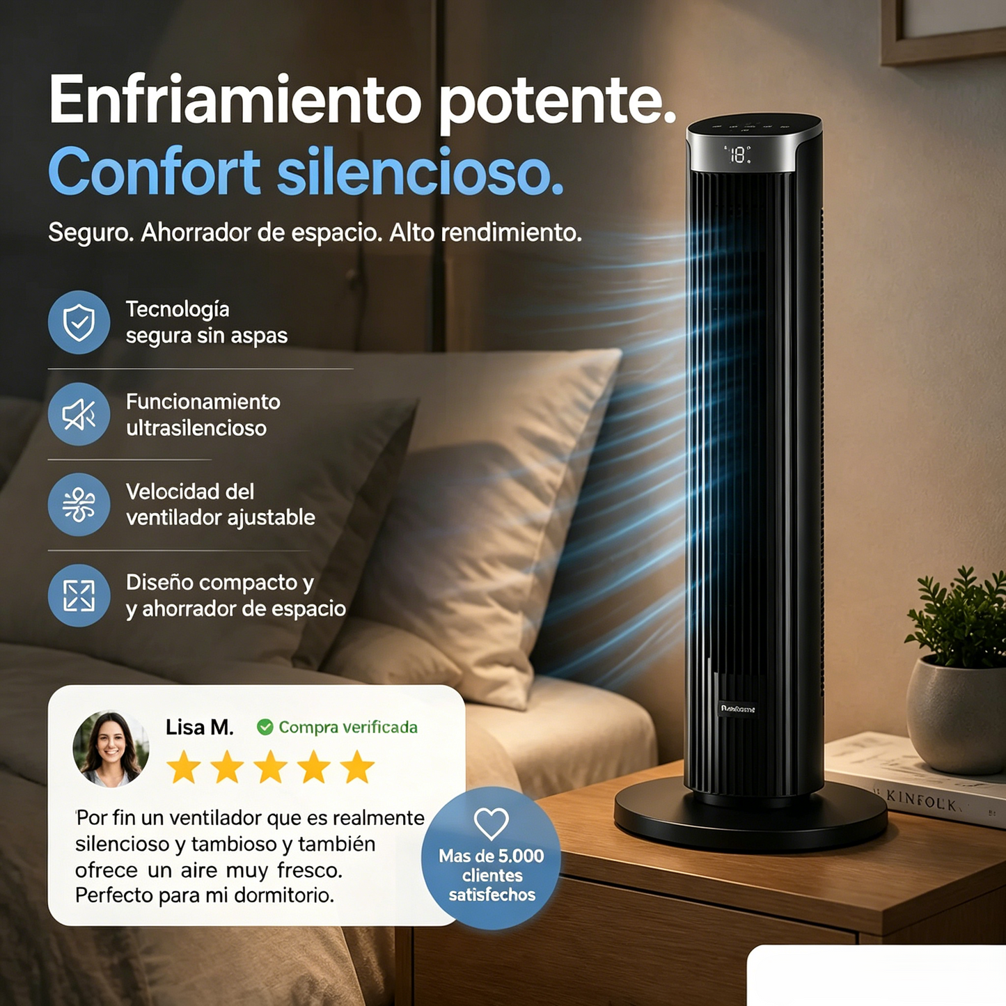 🌀 Ventilador torre USB portátil con 3 velocidades: compacto, potente y versátil, ideal para oficina, dormitorio y viajes