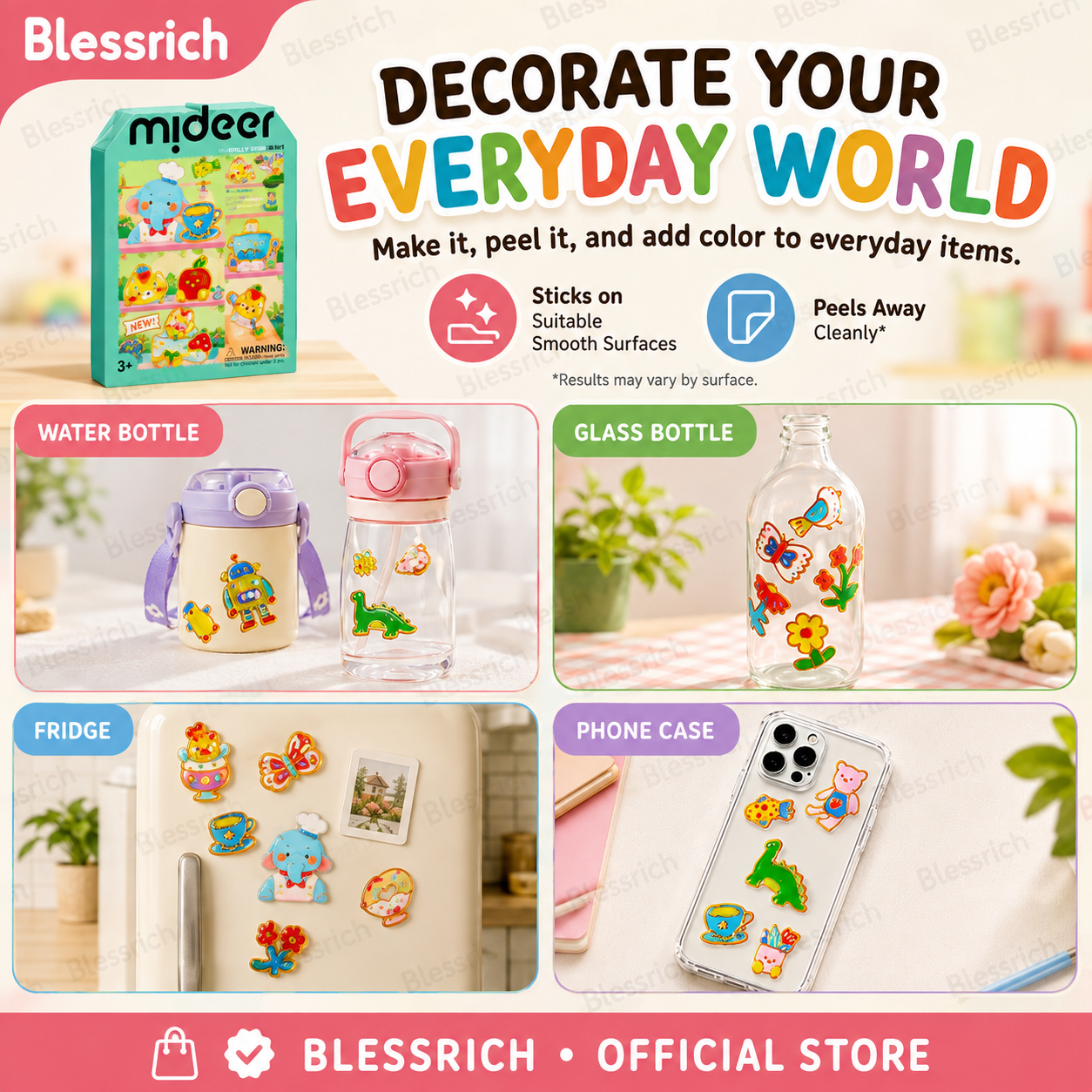 🌈 ¡Crea tus propios stickers de gelatina! 🎨 Kit de arte DIY para niños: pinta, despega y pega ✨ 4 divertidos temas + set completo de manualidades 🎁
