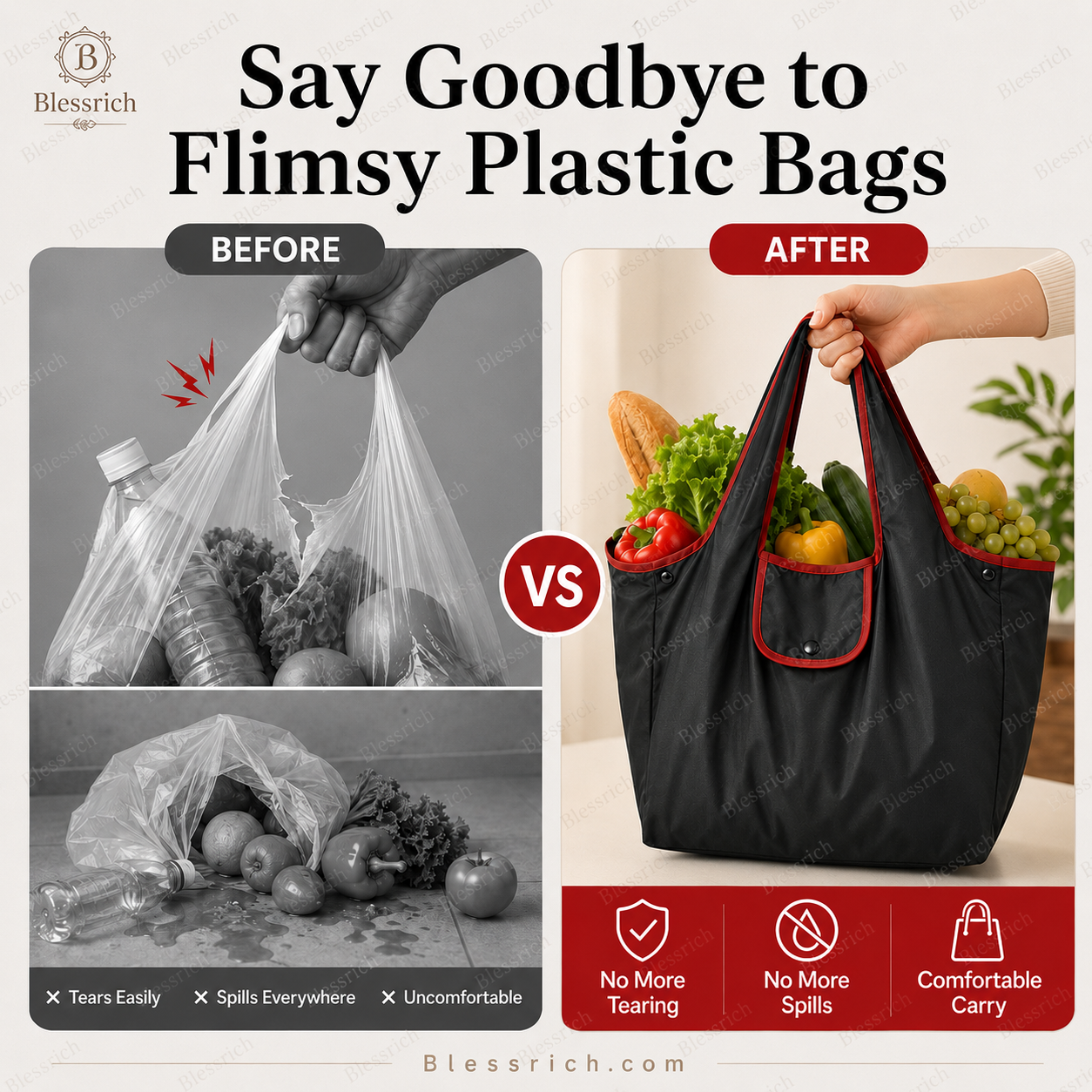 🛍️ Bolsa de compra plegable y reutilizable – Gran capacidad, ligera y lavable