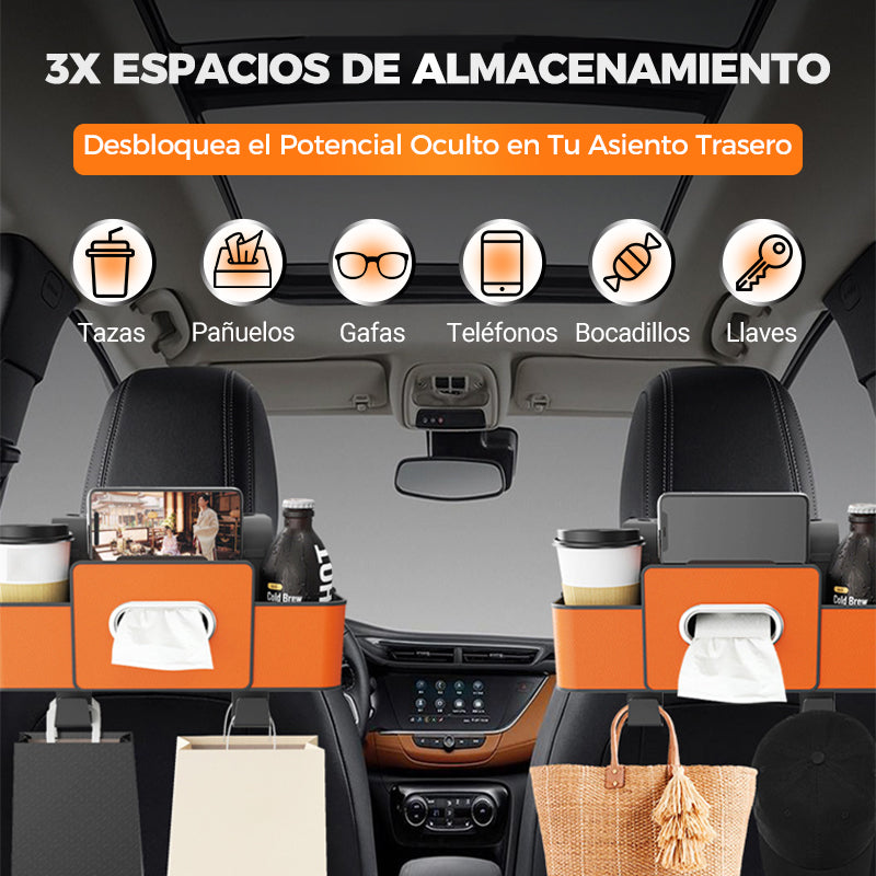 🔥【1° Más Vendido】🚗Organizador de Asiento de Auto Impermeable | Multifunción, Porta Pañuelos, Basurero Universal ✅
