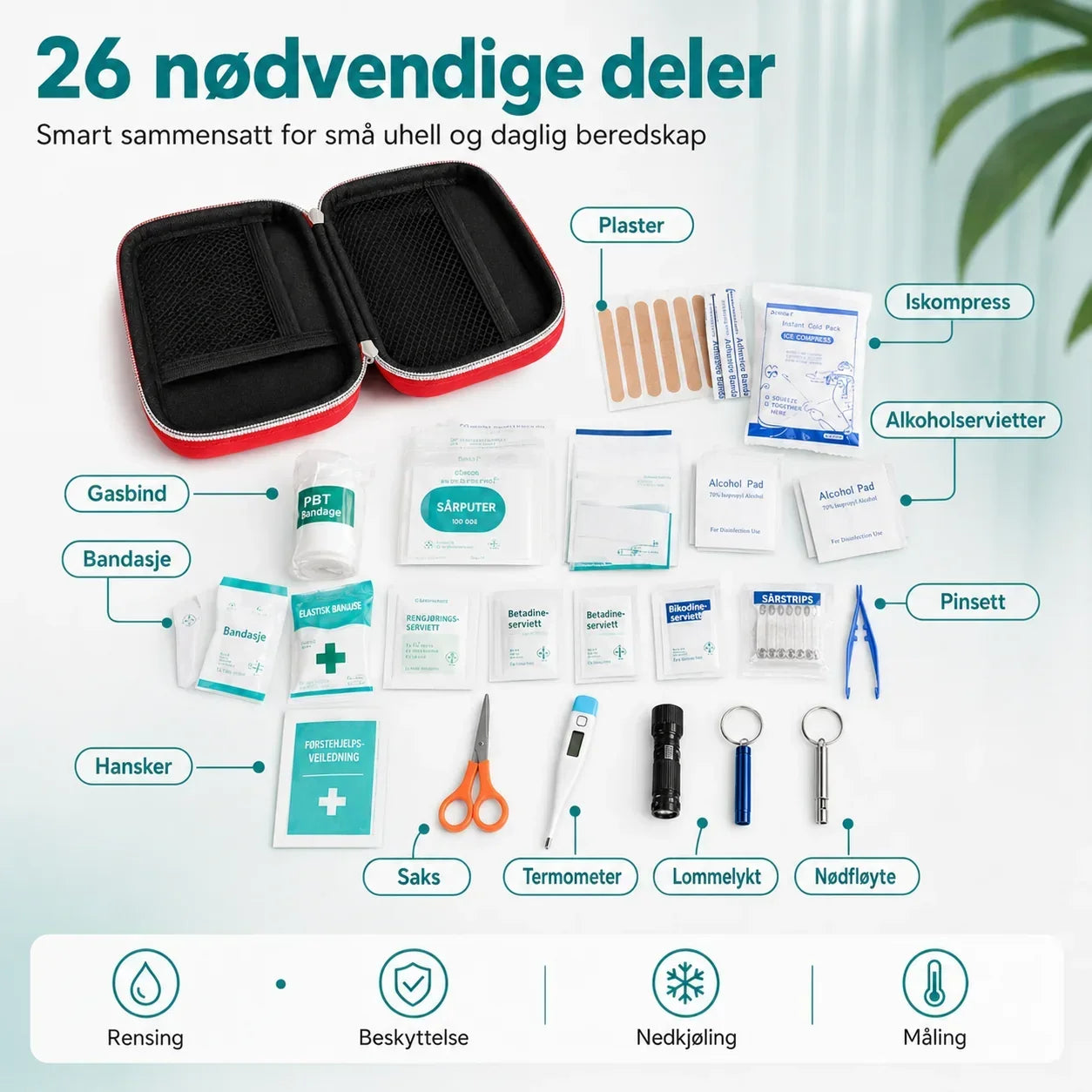Kit de primeros auxilios: kit portátil para el hogar, accesorios completos | Set de 26 piezas