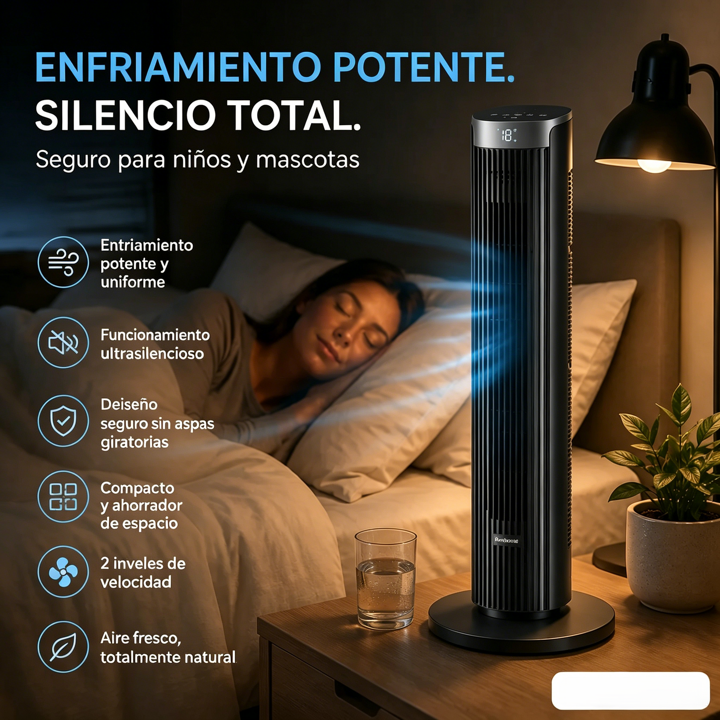 🌀 Ventilador torre USB portátil con 3 velocidades: compacto, potente y versátil, ideal para oficina, dormitorio y viajes