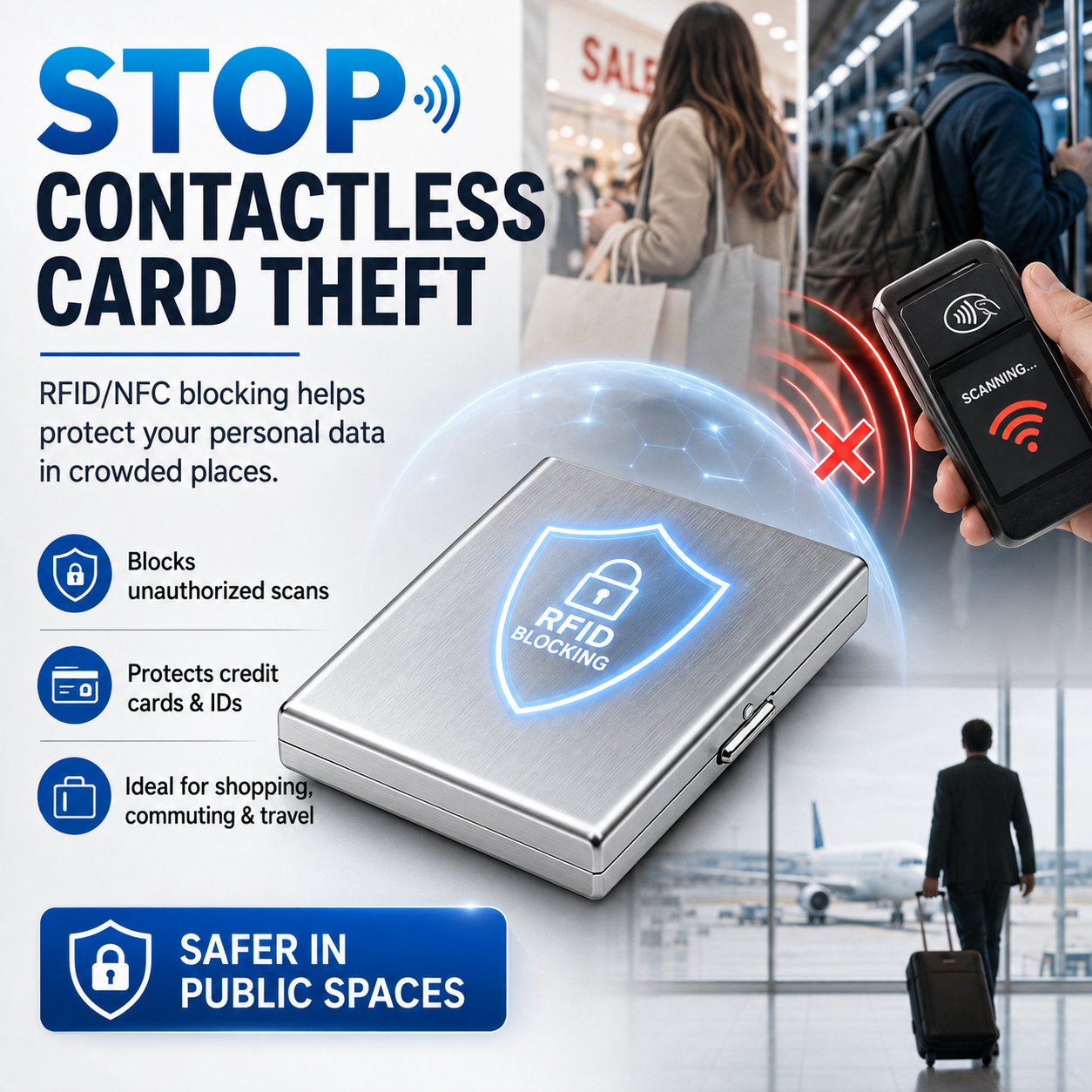 Tarjetero metálico bloqueador de señal RFID