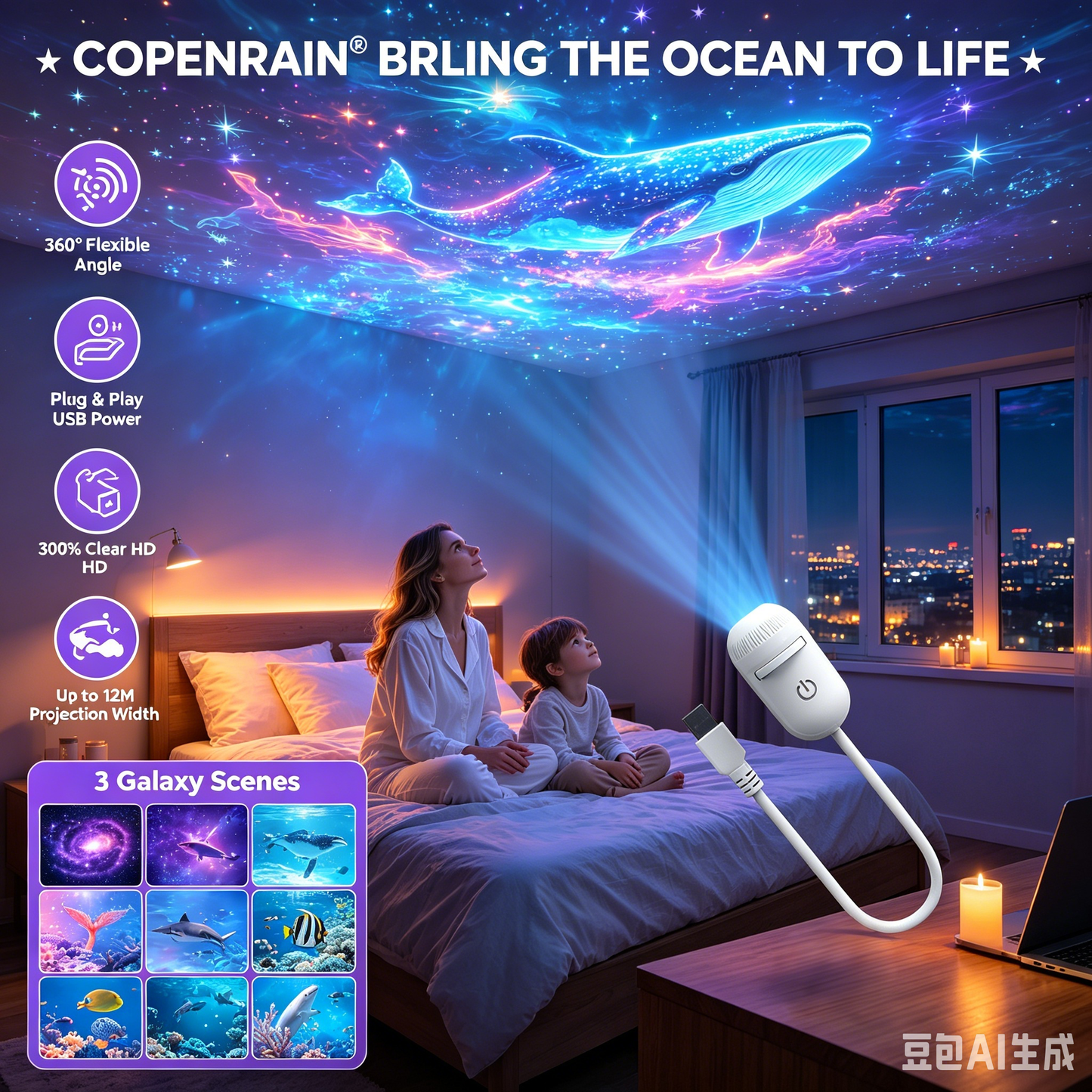 Proyector HD Plug-and-Play «Galaxia y Océano» como luz nocturna 🥳 Más de 50.000 usuarios satisfechos