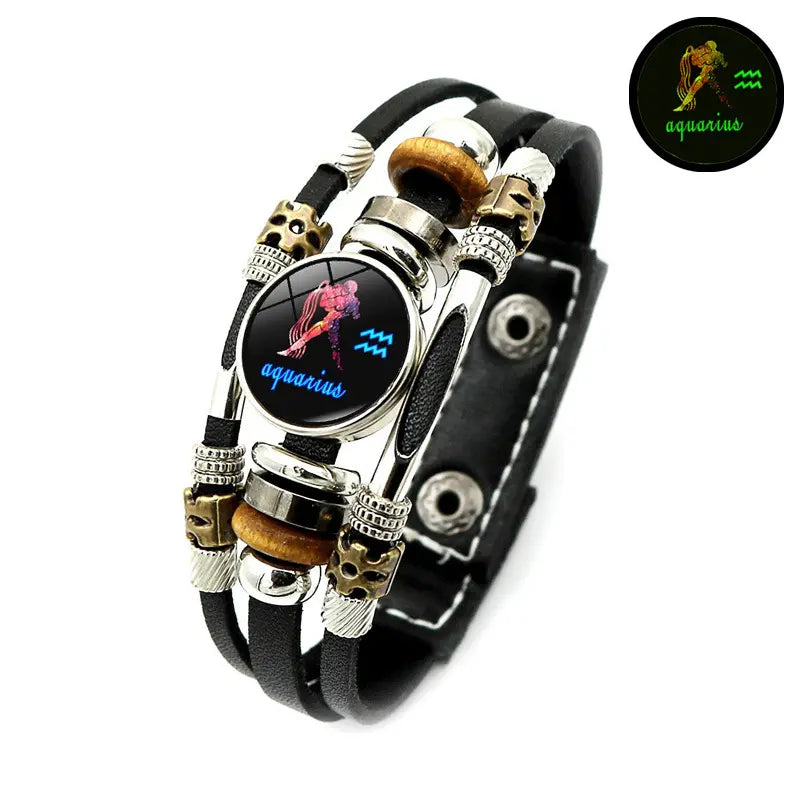 💥ÚLTIMO DÍA DE OFERTA – 50 % DE DESCUENTO ☪️Pulsera de piel con signo zodiacal luminosa en la oscuridad para hombre y muje