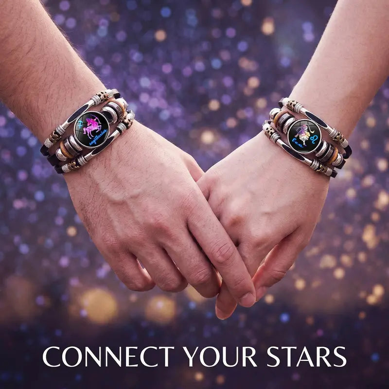 💥ÚLTIMO DÍA DE OFERTA – 50 % DE DESCUENTO ☪️Pulsera de piel con signo zodiacal luminosa en la oscuridad para hombre y muje