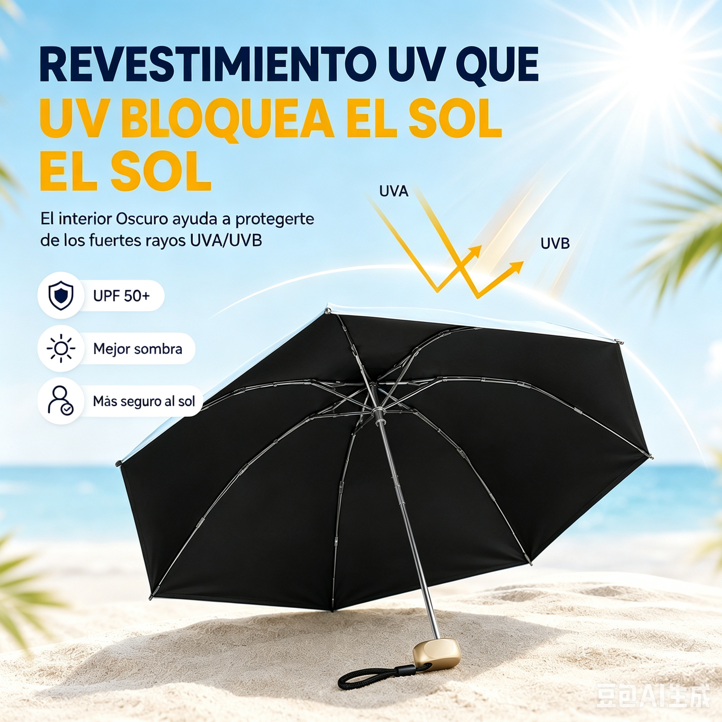 Sombrilla compacta plegable protección contra rayos UV