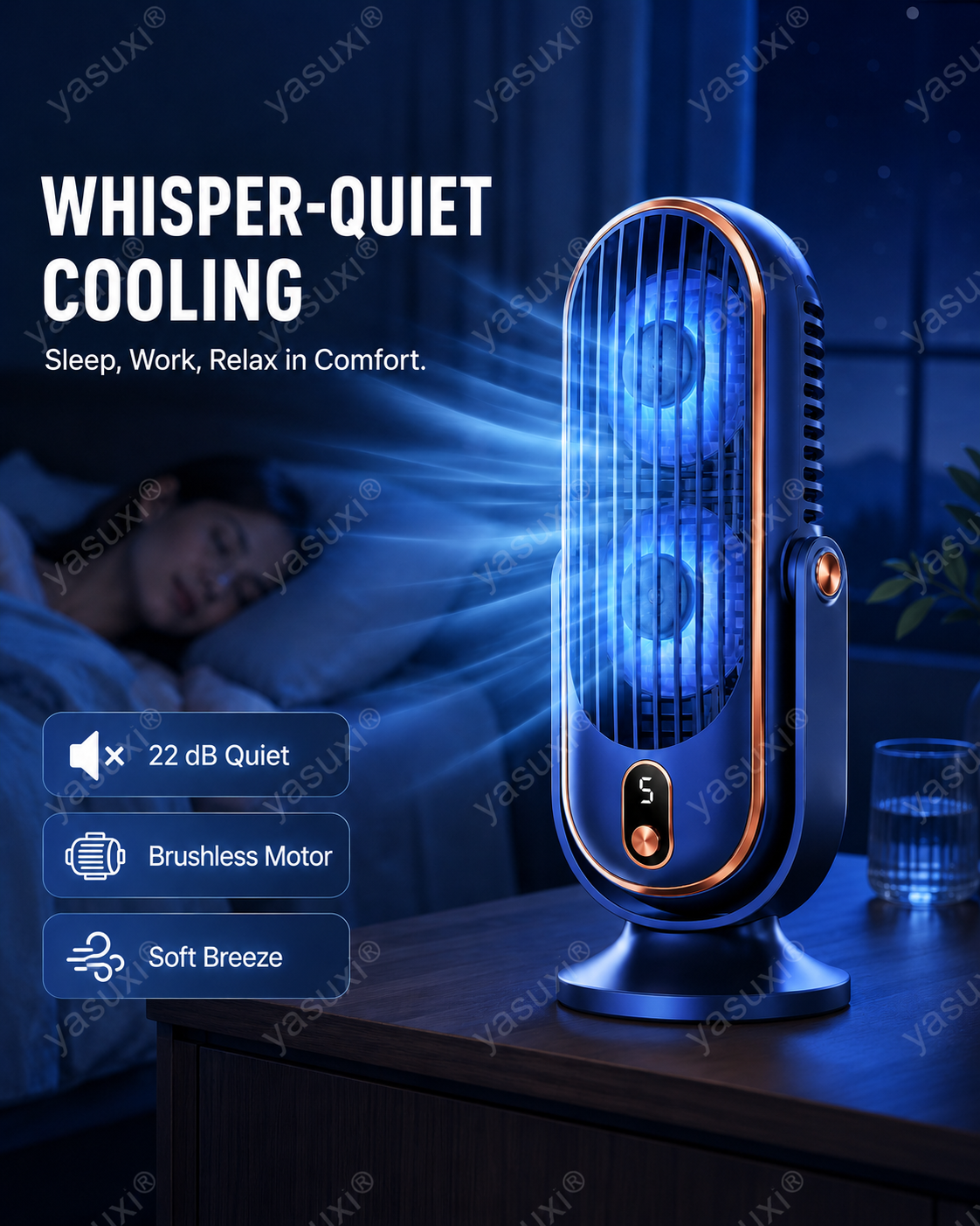 🔥 Ventilador de mesa portátil con 5 velocidades regulables