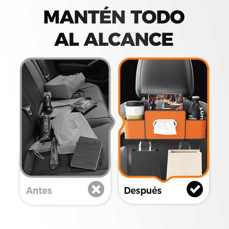 🔥【1° Más Vendido】🚗Organizador de Asiento de Auto Impermeable | Multifunción, Porta Pañuelos, Basurero Universal ✅