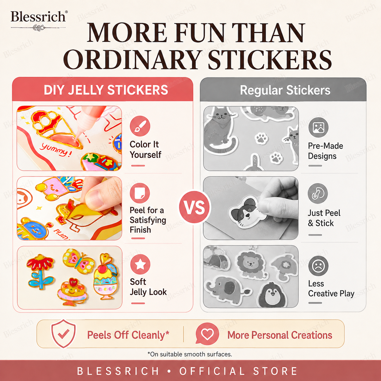🌈 ¡Crea tus propios stickers de gelatina! 🎨 Kit de arte DIY para niños: pinta, despega y pega ✨ 4 divertidos temas + set completo de manualidades 🎁