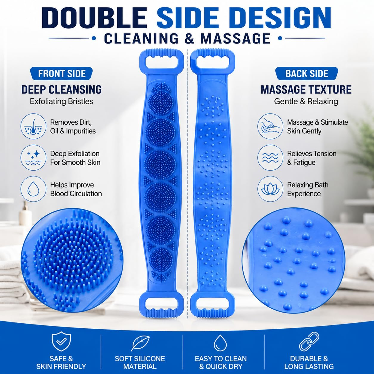 🧼 Cepillo de silicona para espalda, cepillo exfoliante corporal doble cara con cerdas de silicona suaves