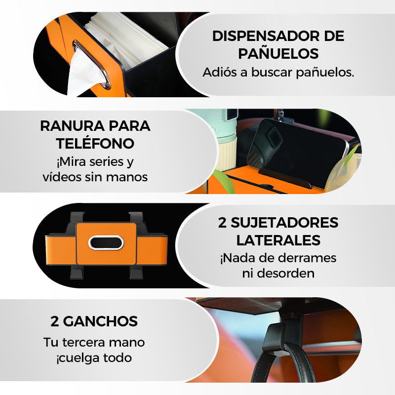 🔥【1° Más Vendido】🚗Organizador de Asiento de Auto Impermeable | Multifunción, Porta Pañuelos, Basurero Universal ✅