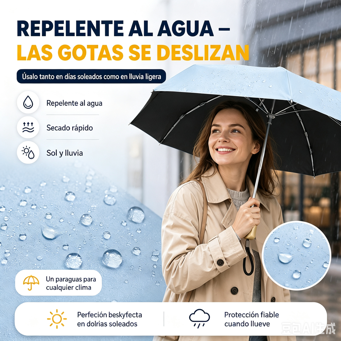 Sombrilla compacta plegable protección contra rayos UV