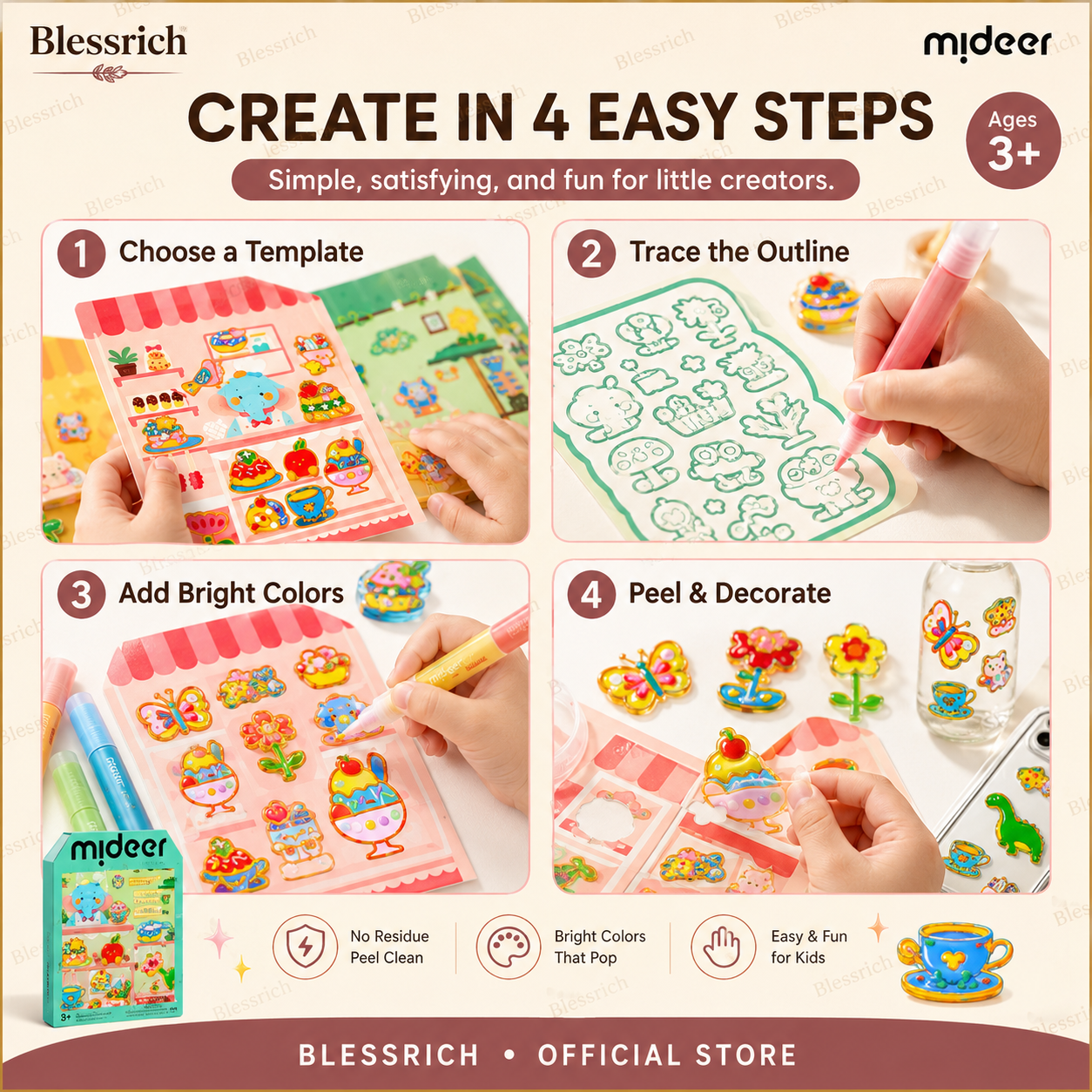 🌈 ¡Crea tus propios stickers de gelatina! 🎨 Kit de arte DIY para niños: pinta, despega y pega ✨ 4 divertidos temas + set completo de manualidades 🎁