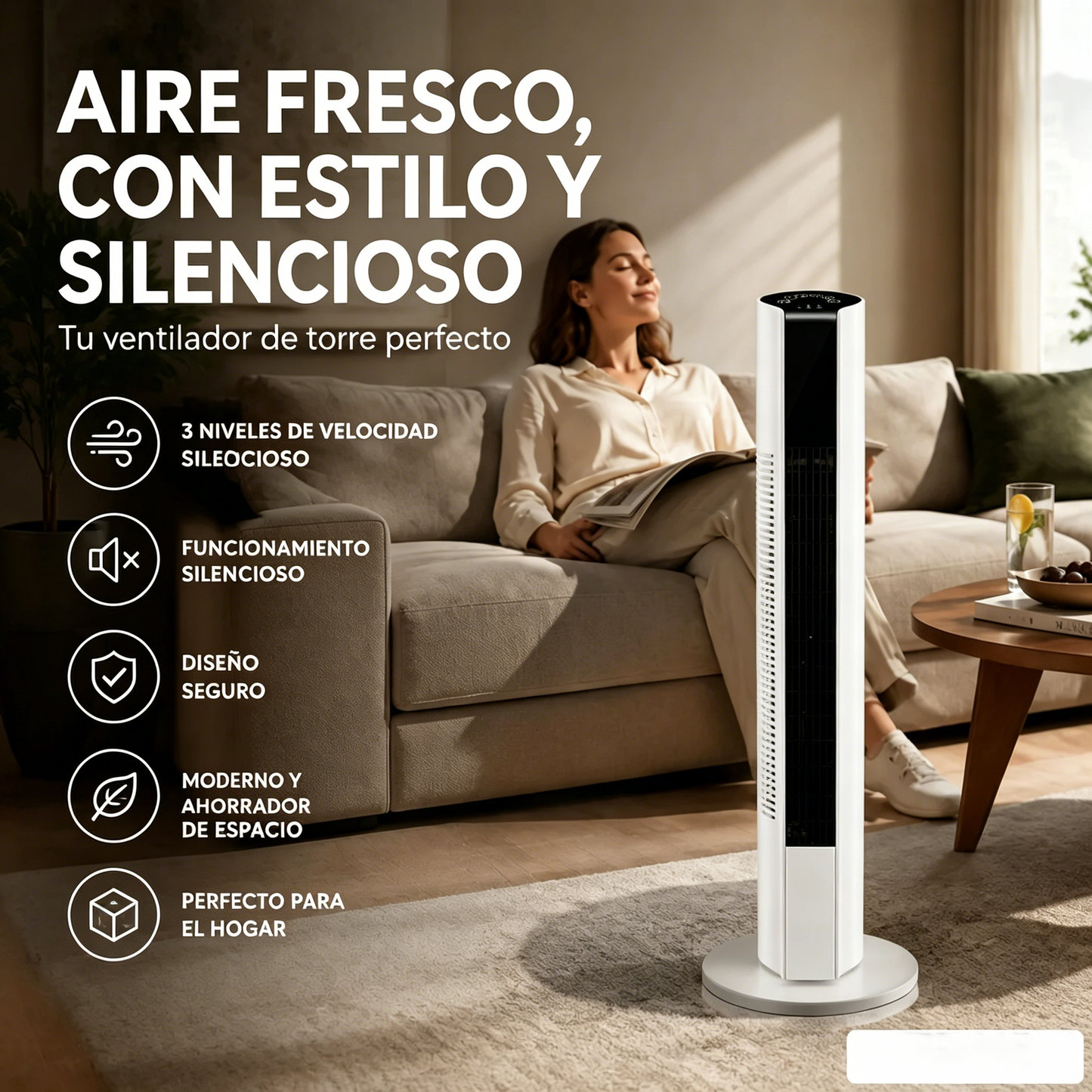 🌀 Ventilador torre USB portátil con 3 velocidades: compacto, potente y versátil, ideal para oficina, dormitorio y viajes