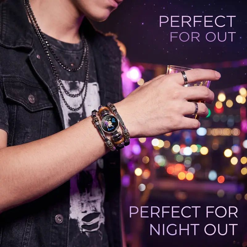 💥ÚLTIMO DÍA DE OFERTA – 50 % DE DESCUENTO ☪️Pulsera de piel con signo zodiacal luminosa en la oscuridad para hombre y muje