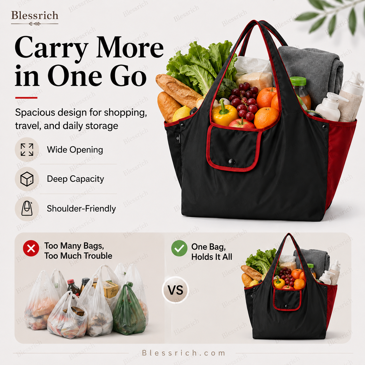 🛍️ Bolsa de compra plegable y reutilizable – Gran capacidad, ligera y lavable