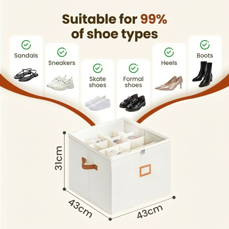 ⏰🔥 ¡OFERTA DEL 50% POR TIEMPO LIMITADO! 👟 Caja organizadora de zapatos de tela – Plegable, gran capacidad, a prueba de polvo y transpirable para armarios y dormitorios 🧺✨