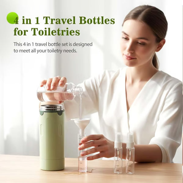 📢📢¡50 % de descuento! 🧳Botellas dispensadoras recargables 4 en 1 para viajes – Compactas, herméticas y súper prácticas ✈️🧴