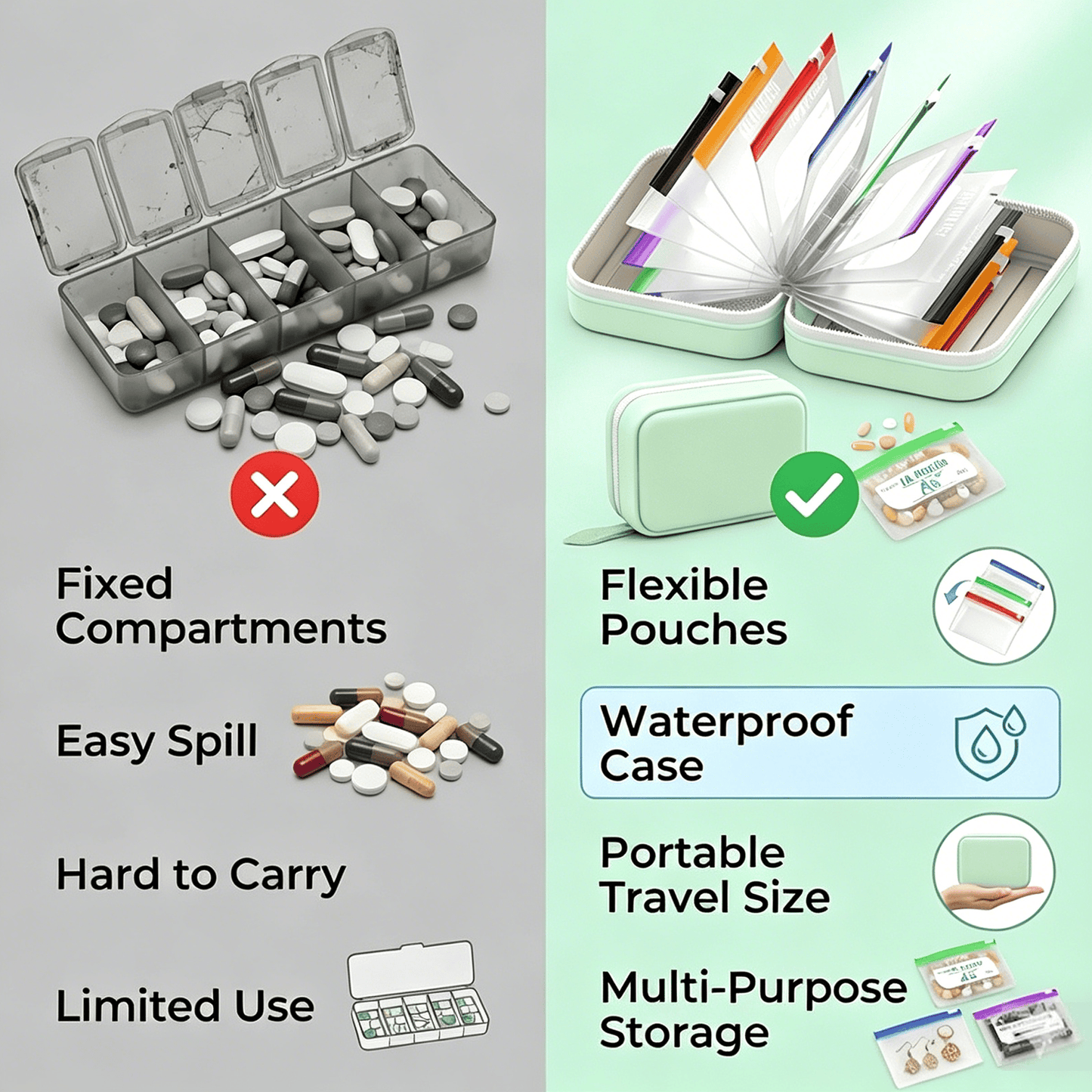 💊🌈 Pastillero A8 Impermeable 14 Colores – Diseño Carpeta Portátil, Organiza Semanalmente Pastillas, Vitaminas y Suplementos 📅✨