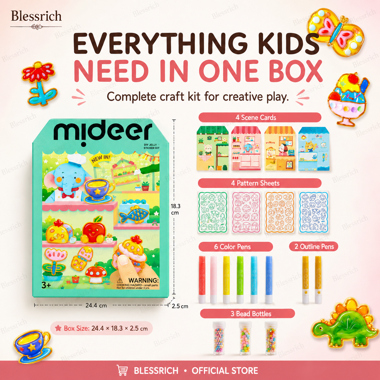 🌈 ¡Crea tus propios stickers de gelatina! 🎨 Kit de arte DIY para niños: pinta, despega y pega ✨ 4 divertidos temas + set completo de manualidades 🎁