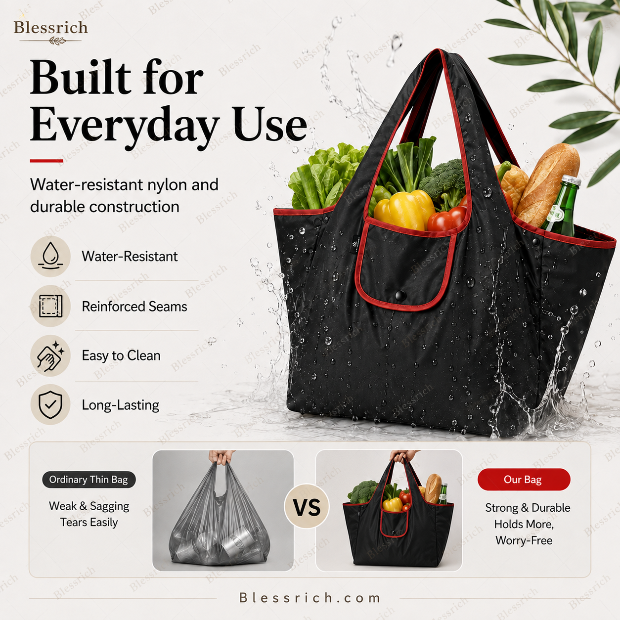 🛍️ Bolsa de compra plegable y reutilizable – Gran capacidad, ligera y lavable