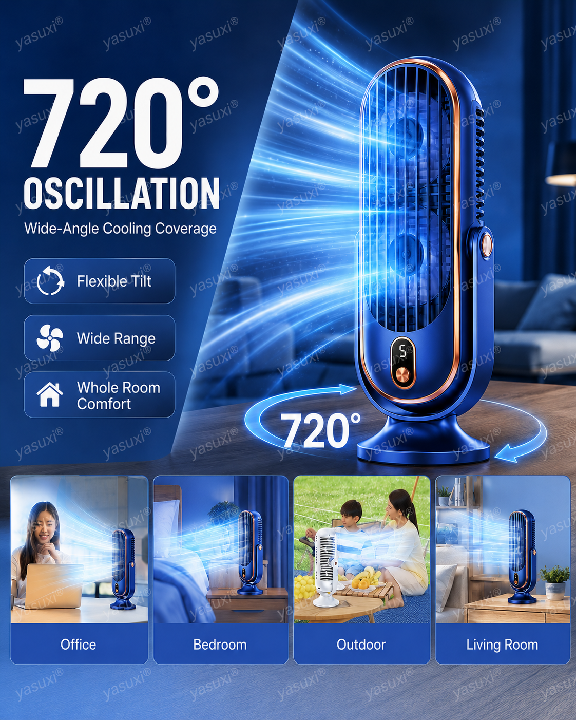 🔥 Ventilador de mesa portátil con 5 velocidades regulables