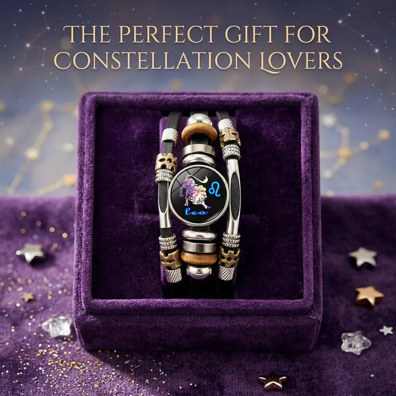 💥ÚLTIMO DÍA DE OFERTA – 50 % DE DESCUENTO ☪️Pulsera de piel con signo zodiacal luminosa en la oscuridad para hombre y muje