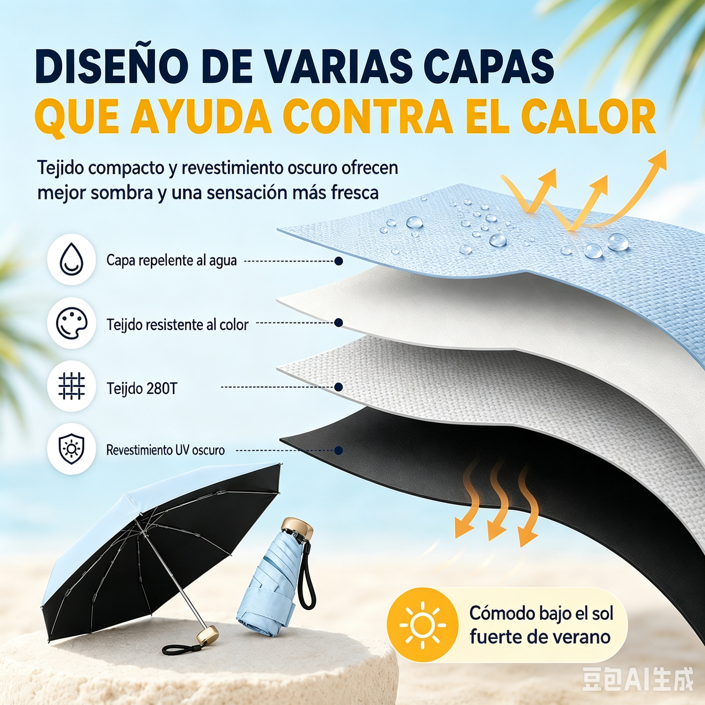 Sombrilla compacta plegable protección contra rayos UV