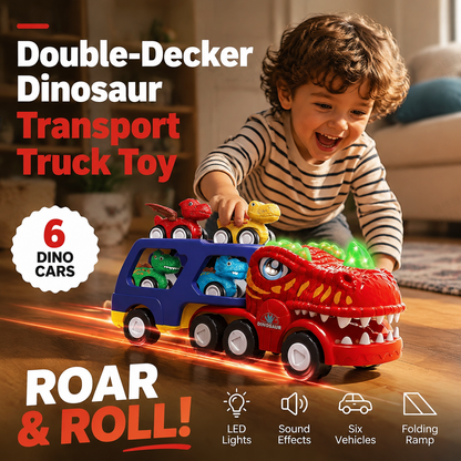 🚛 Camión juguete transportador de dinosaurios de dos pisos