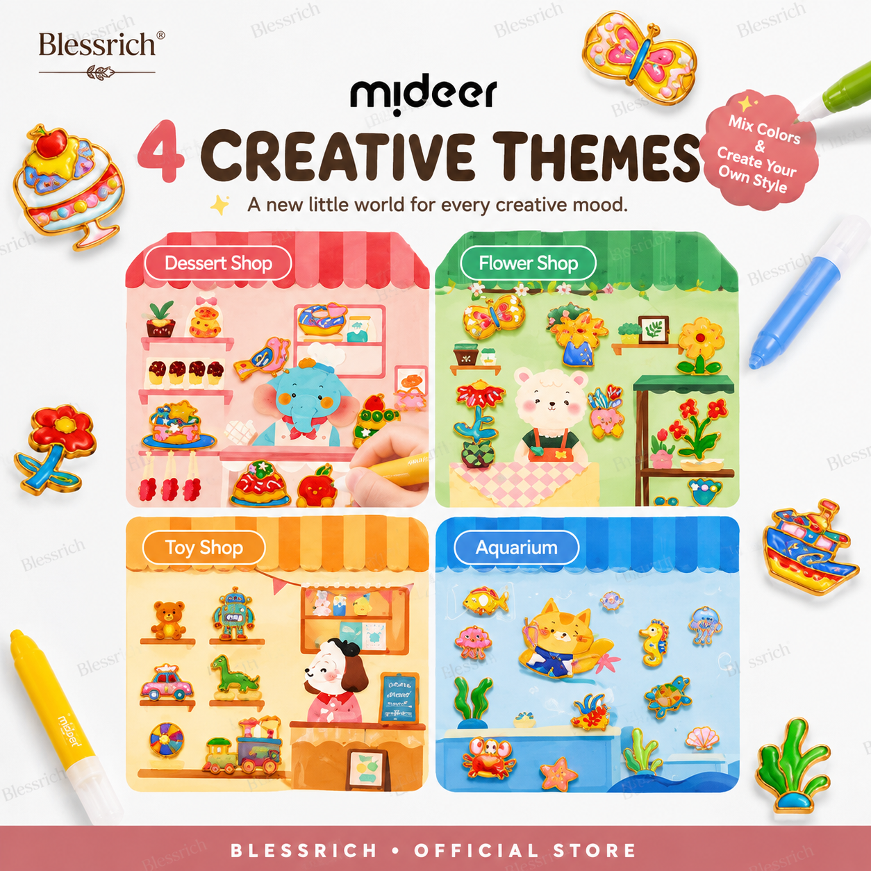 🌈 ¡Crea tus propios stickers de gelatina! 🎨 Kit de arte DIY para niños: pinta, despega y pega ✨ 4 divertidos temas + set completo de manualidades 🎁