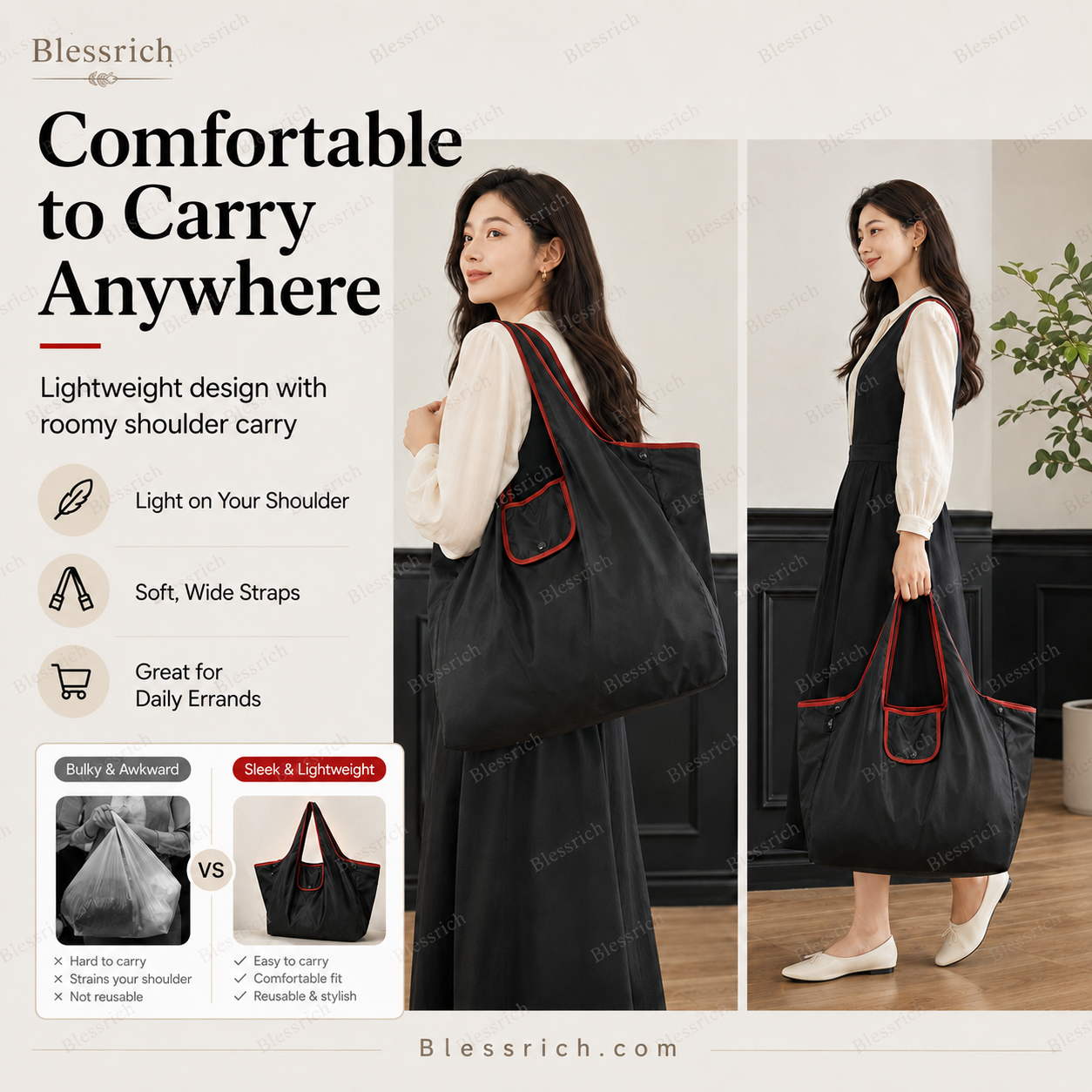 🛍️ Bolsa de compra plegable y reutilizable – Gran capacidad, ligera y lavable